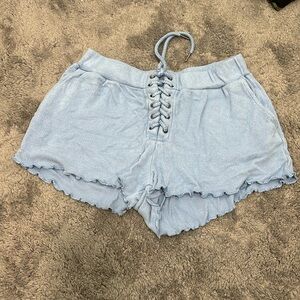 Vintage Light Blue Flowy Shorts With Fun Tie!